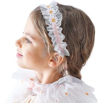 Ginger Ray Geborduurde Daisy Headdress voor meisjes met witte tule voor verjaardagen en kostuumfeesten, eenheidsmaat Ginger Ray Geborduurde Daisy Headdress voor meisjes met witte tule voor verjaardagen en kostuumfeesten, eenheidsmaat