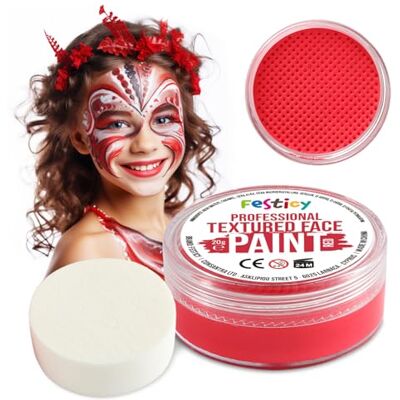 Festicy Kleur voor gezicht en lichaam, rood, 20 g, spons, gecertificeerd EN 71-3 & Reach, make-up voor kinderen, meisjes, kinderkostuum, voor kindergezichtspalet, voor make-uppalet voor kinderen Festicy Kleur voor gezicht en lichaam, rood, 20 g, spons, gecertificeerd EN 71-3 & Reach, make-up voor kinderen, meisjes, kinderkostuum, voor kindergezichtspalet, voor make-uppalet voor kinderen