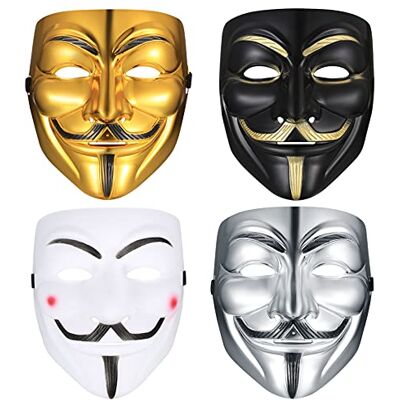 PanBeiQiWEU Vendetta 4 stuks maskers Halloween cosplay anoniem kostuum uniseks volwassenen feestgeschenken PanBeiQiWEU Vendetta 4 stuks maskers Halloween cosplay anoniem kostuum uniseks volwassenen feestgeschenken