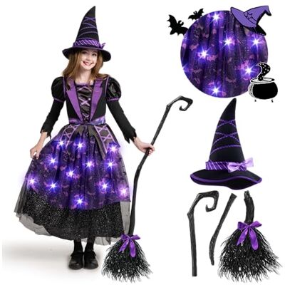 Spooktacular Creations Paarse heksenkostuum voor kinderen, meisjes, vleermuisrok voor Halloween Spooktacular Creations Paarse heksenkostuum voor kinderen, meisjes, vleermuisrok voor Halloween