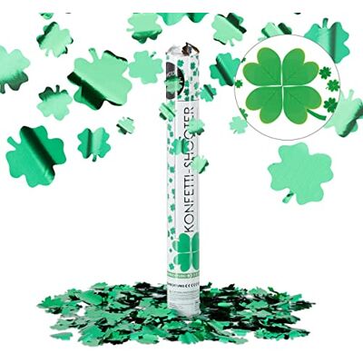 Relaxdays Party Popper klavertje 4 vellen 40 cm confettikanon Silvester Halloween groen metallic Relaxdays Party Popper klavertje 4 vellen 40 cm confettikanon Silvester Halloween groen metallic