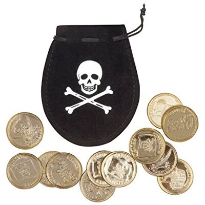 Boland 74300 tas piraat met 12 dobloni, diameter 4 cm Boland 74300 tas piraat met 12 dobloni, diameter 4 cm