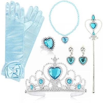 KarneLux 8 stuks Elsa prinsessenkostuum accessoires voor meisjes met kroon, toverstaf, handschoenen en sieraden voor verjaardag, carnaval en kostuumfeest KarneLux 8 stuks Elsa prinsessenkostuum accessoires voor meisjes met kroon, toverstaf, handschoenen en sieraden voor verjaardag, carnaval en kostuumfeest