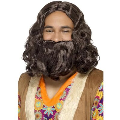 Smiffys hippie/Jezus pruik, baard, bruin Smiffys hippie/Jezus pruik, baard, bruin