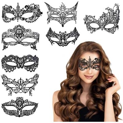 Ouxayapl Set van 8 Venetiaanse kanten maskers voor dames, zwart, sexy, oogmasker voor Halloween, Kerstmis, carnaval en kostuumfeesten Ouxayapl Set van 8 Venetiaanse kanten maskers voor dames, zwart, sexy, oogmasker voor Halloween, Kerstmis, carnaval en kostuumfeesten