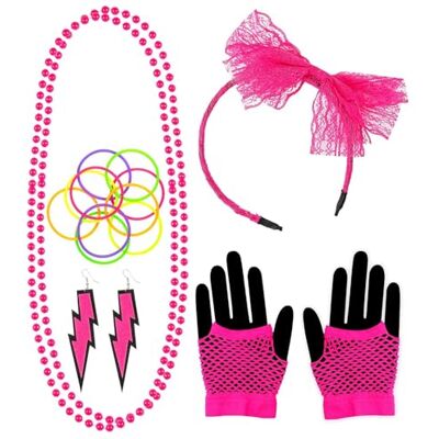 W WIDMANN MILANO Party Fashion Widmann Trendy jaren 80 kostuumset, neon, hoofdband, parelkettingen, oorbellen, vingerloze mesh-handschoenen, 10 armbanden, disco, 80s, carnaval, themafeest W WIDMANN MILANO Party Fashion Widmann Trendy jaren 80 kostuumset, neon, hoofdband, parelkettingen, oorbellen, vingerloze mesh-handschoenen, 10 armbanden, disco, 80s, carnaval, themafeest