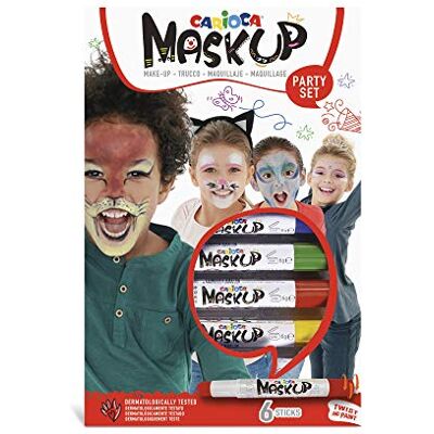 CARIOCA Mask Up Party, make-upset voor kinderen en meisjes, make-up voor de huid, ideaal voor Kerstmis, Halloween, carnaval en feesten, 6 kleuren en 2 tutorials, dermatologisch getest CARIOCA Mask Up Party, make-upset voor kinderen en meisjes, make-up voor de huid, ideaal voor Kerstmis, Halloween, carnaval en feesten, 6 kleuren en 2 tutorials, dermatologisch getest