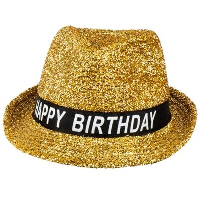 Boland 00941 Happy Birthday hoed, verjaardagshoed, goud, glitter, zwart-wit banner met opschrift, accessoire, cadeau, outfit, feest, goud Boland 00941 Happy Birthday hoed, verjaardagshoed, goud, glitter, zwart-wit banner met opschrift, accessoire, cadeau, outfit, feest, goud