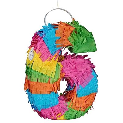 Relaxdays Mini Pinata cijfer 6, regenboog, h x b x d: 20,5 x 15 x 4,5 cm, voor kinderen, om te vullen, meerkleurig Relaxdays Mini Pinata cijfer 6, regenboog, h x b x d: 20,5 x 15 x 4,5 cm, voor kinderen, om te vullen, meerkleurig