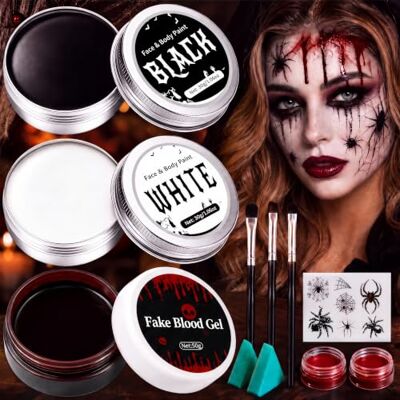 Bawetech 140 g make-up Halloween, gezichtsverf, wit, zwart, rood Halloween make-up set volwassenen bodypainting body paint voor theater, podium, clown cosplay kostuums SFX make-up Bawetech 140 g make-up Halloween, gezichtsverf, wit, zwart, rood Halloween make-up set volwassenen bodypainting body paint voor theater, podium, clown cosplay kostuums SFX make-up