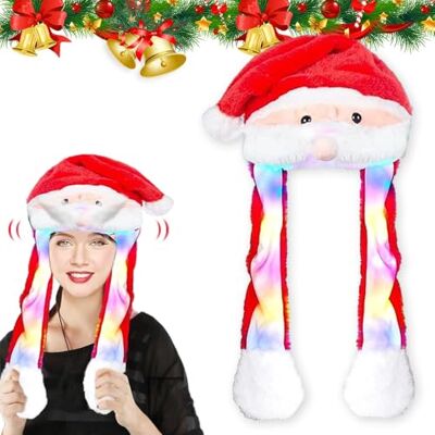 Udbrud Kersthoed, kerstmanhoed met beweegbare baard, uniseks, kerstmuts met pompon met led, glanzend, bewegende oren, grappig voor kinderen en volwassenen, pluche dierenhoed Udbrud Kersthoed, kerstmanhoed met beweegbare baard, uniseks, kerstmuts met pompon met led, glanzend, bewegende oren, grappig voor kinderen en volwassenen, pluche dierenhoed