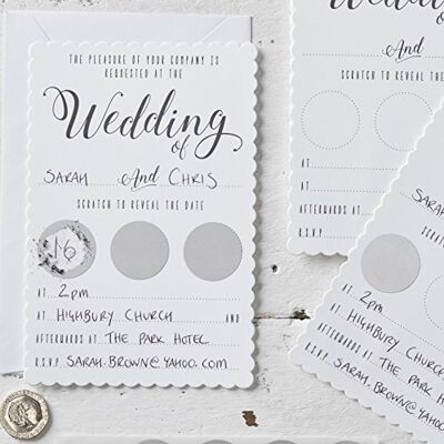 Ginger Ray Set van 10 witte en zilveren krasuitnodigingen Ginger Ray Set van 10 witte en zilveren krasuitnodigingen