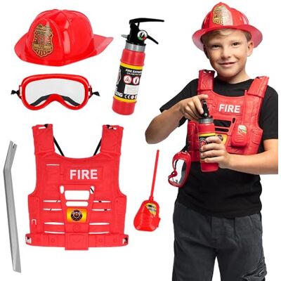 Boland 33209 6-delige set, brandweerkostuum voor kinderen, brandweerkostuum voor themafeest, Halloween, carnaval, brandweerman Boland 33209 6-delige set, brandweerkostuum voor kinderen, brandweerkostuum voor themafeest, Halloween, carnaval, brandweerman