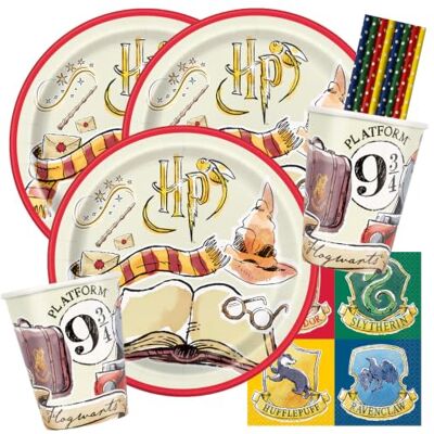 Unique Harry Potter feestset voor 8 kinderen Papieren borden, papieren bekers, servetten, papieren rietjes voor kinderverjaardag Unique Harry Potter feestset voor 8 kinderen Papieren borden, papieren bekers, servetten, papieren rietjes voor kinderverjaardag