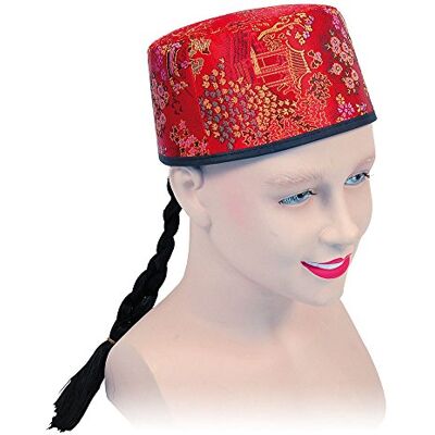Bristol Novelty BH442 Chinese hoed, mandarijn, stof en vlecht, uniseks, volwassenen, rood en zwart, één maat Bristol Novelty BH442 Chinese hoed, mandarijn, stof en vlecht, uniseks, volwassenen, rood en zwart, één maat