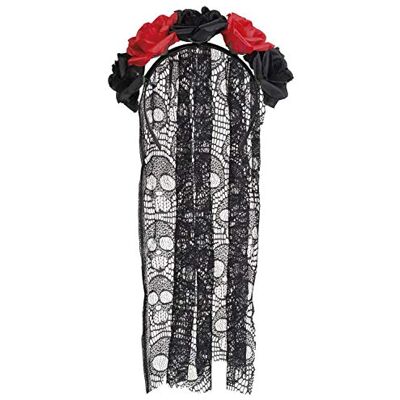 Boland 97065 Day of the Dead haarband met sluier Rood en zwart Dag van de dood Mexico Bruid Carnaval Themafeest Halloween Boland 97065 Day of the Dead haarband met sluier Rood en zwart Dag van de dood Mexico Bruid Carnaval Themafeest Halloween