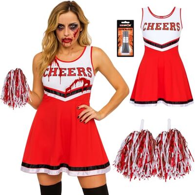 REDSTAR Verkleedkleding, cheerleader-kostuum voor dames, met kwastjes, Halloween-kostuum in High School Musical-stijl, 38-40, rood REDSTAR Verkleedkleding, cheerleader-kostuum voor dames, met kwastjes, Halloween-kostuum in High School Musical-stijl, 38-40, rood