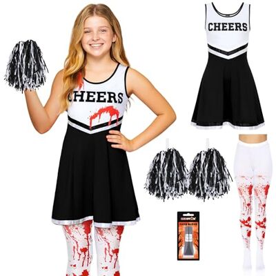 REDSTAR Zombie cheerleader kostuum voor meisje met tube nepbloed, cheerleader zombie kostuum, vermomming meisje voor Halloween, geraffineerde maillot met bloed voor Halloween, kostuum voor kinderen, REDSTAR Zombie cheerleader kostuum voor meisje met tube nepbloed, cheerleader zombie kostuum, vermomming meisje voor Halloween, geraffineerde maillot met bloed voor Halloween, kostuum voor kinderen,