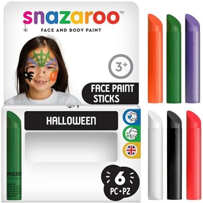 Snazaroo 1172075 6 stuks parfumvrije make-upstiften, huidvriendelijk en gemakkelijk te verwijderen met water en zeep, ideaal voor feestjes, Halloween, carnaval, Halloween-set Snazaroo 1172075 6 stuks parfumvrije make-upstiften, huidvriendelijk en gemakkelijk te verwijderen met water en zeep, ideaal voor feestjes, Halloween, carnaval, Halloween-set