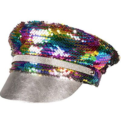 Boland 44759 Regenboogmuts met pailletten, omkeerbaar, zilver of meerkleurig, voor volwassenen, CSD-hoed, carnaval, themafeest Boland 44759 Regenboogmuts met pailletten, omkeerbaar, zilver of meerkleurig, voor volwassenen, CSD-hoed, carnaval, themafeest