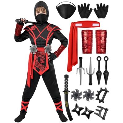 Spooktacular Creations Ninja Dragon Red kostuum outfit set voor kinderen Halloween verkleedfeest (klein (5-7 jaar)) Spooktacular Creations Ninja Dragon Red kostuum outfit set voor kinderen Halloween verkleedfeest (klein (5-7 jaar))