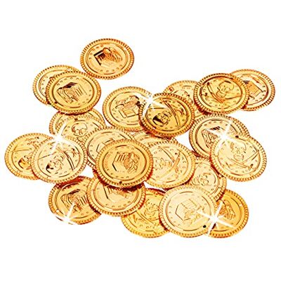 Relaxdays Goldtaler 10022524, piraat, 288 munten van kunststof voor kinderverjaardag en carnaval, van polypropyleen, goud Relaxdays Goldtaler 10022524, piraat, 288 munten van kunststof voor kinderverjaardag en carnaval, van polypropyleen, goud