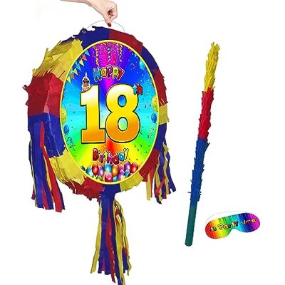 Boogie Woogie Pinatas Verjaardagspiñata voor de 18e verjaardag, met stok en hoofdband Boogie Woogie Pinatas Verjaardagspiñata voor de 18e verjaardag, met stok en hoofdband