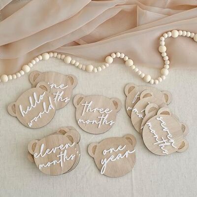 Ginger Ray Lot de 13 panneaux Milestone en bois en forme d'ours en peluche et 1 x Hello World Sign Baby Shower Gift Ginger Ray Lot de 13 panneaux Milestone en bois en forme d'ours en peluche et 1 x Hello World Sign Baby Shower Gift