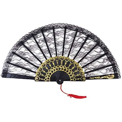 Bristol Novelty BA841 Spaanse waaier voor dames, kant, zwart, één maat Bristol Novelty BA841 Spaanse waaier voor dames, kant, zwart, één maat