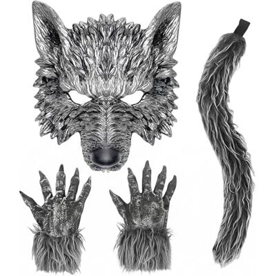 SYTTNUM Vossenwolfkostuum, cosplay, wolfmasker met vossenstaart, handschoenen, dierenkostuum voor carnaval, Halloween-feest (wolfklauwen) SYTTNUM Vossenwolfkostuum, cosplay, wolfmasker met vossenstaart, handschoenen, dierenkostuum voor carnaval, Halloween-feest (wolfklauwen)