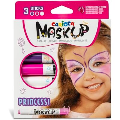 CARIOCA Mask Up Princess, make-upset voor kinderen, huidmake-up, ideaal voor Kerstmis, Halloween, carnaval en feesten, 3 kleuren en 2 tutorials, dermatologisch getest CARIOCA Mask Up Princess, make-upset voor kinderen, huidmake-up, ideaal voor Kerstmis, Halloween, carnaval en feesten, 3 kleuren en 2 tutorials, dermatologisch getest