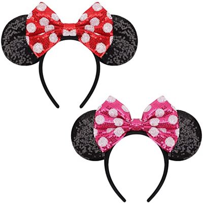 DRESHOW Muizenoren-boog hoofdbanden pailletten party decoratie cosplay kostuum voor meisjes en vrouwen, set van 2 stuks 39, eenheidsmaat DRESHOW Muizenoren-boog hoofdbanden pailletten party decoratie cosplay kostuum voor meisjes en vrouwen, set van 2 stuks 39, eenheidsmaat