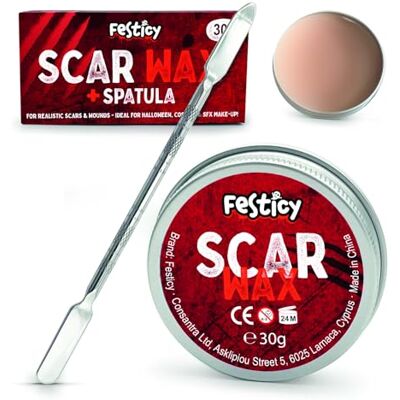 Festicy Littekenwas, 30 g, scar wax voor huideffecten met griezelige garantie, Halloween-littekens, maak je Halloween-make-up compleet, geschikt voor latexwonden Festicy Littekenwas, 30 g, scar wax voor huideffecten met griezelige garantie, Halloween-littekens, maak je Halloween-make-up compleet, geschikt voor latexwonden