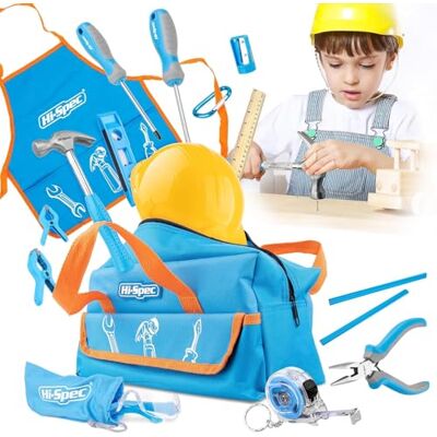 Hi-Spec 18-delige gereedschapsset voor kinderen, met tas, schort, bril en helm, miniatuurgereedschap voor knutselen en timmerwerk Hi-Spec 18-delige gereedschapsset voor kinderen, met tas, schort, bril en helm, miniatuurgereedschap voor knutselen en timmerwerk