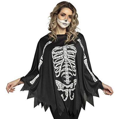 Boland 79184 Zwart-wit skeletponcho, één maat, dames, volwassenen, Halloween, carnaval, themafeest, dag van de doden Boland 79184 Zwart-wit skeletponcho, één maat, dames, volwassenen, Halloween, carnaval, themafeest, dag van de doden