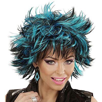 W WIDMANN MILANO Party Fashion Widmann 04415 Steamy pruik, zwart/blauw, disco, carnaval, themafeest W WIDMANN MILANO Party Fashion Widmann 04415 Steamy pruik, zwart/blauw, disco, carnaval, themafeest