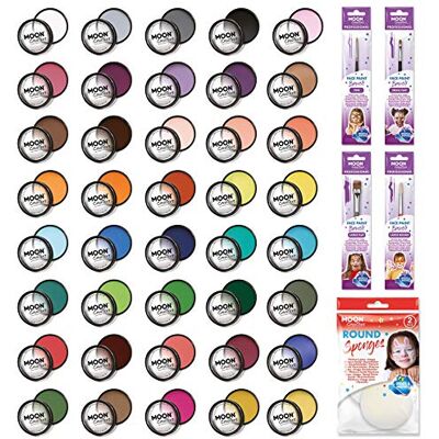 Moon Creations Professionele make-up voor gezicht en lichaam, professionele taartvormen met gekleurde verf voor make-up, voor kinderen en volwassenen, professionele set met 40 kleuren, 36 g Moon Creations Professionele make-up voor gezicht en lichaam, professionele taartvormen met gekleurde verf voor make-up, voor kinderen en volwassenen, professionele set met 40 kleuren, 36 g