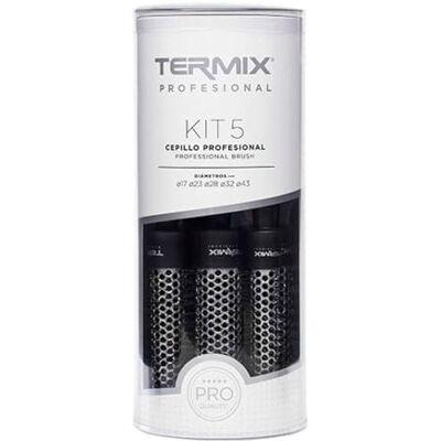 Termix 2525165 Professionele Thermische Ronde Haarborstels met Aluminium Buis om de Droogtijd te Verkorten, Set van 5 Haarborstels, zwart Termix 2525165 Professionele Thermische Ronde Haarborstels met Aluminium Buis om de Droogtijd te Verkorten, Set van 5 Haarborstels, zwart