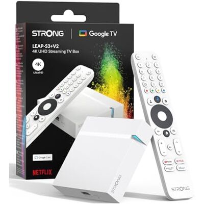 Strong Streaming Box Android TV 4K UHD Leap-S3+ V2 Chromecast Built-in Compatibel met Google Voice Assistant Dolby Atmos & Dolby Vision Google Play, Netflix, Prime Video en meer Strong Streaming Box Android TV 4K UHD Leap-S3+ V2 Chromecast Built-in Compatibel met Google Voice Assistant Dolby Atmos & Dolby Vision Google Play, Netflix, Prime Video en meer