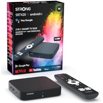 Strong SRT420 Streaming Box Hybrid Android TV + TNT, 4K, HDR, Dolby Digital en Dolby Digital Plus, Chromecast, Google spraakassistent, Netflix, Disney +, Prime, WiFi, Ethernet, Bluetooth Strong SRT420 Streaming Box Hybrid Android TV + TNT, 4K, HDR, Dolby Digital en Dolby Digital Plus, Chromecast, Google spraakassistent, Netflix, Disney +, Prime, WiFi, Ethernet, Bluetooth