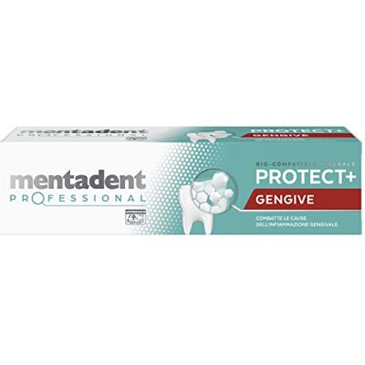 Mentadent Protect+ Gum Professionele Tandpasta Bestrijdt de oorzaken van gingivitis Met biocompatibele mineralen en zink 75 ml Mentadent Protect+ Gum Professionele Tandpasta Bestrijdt de oorzaken van gingivitis Met biocompatibele mineralen en zink 75 ml