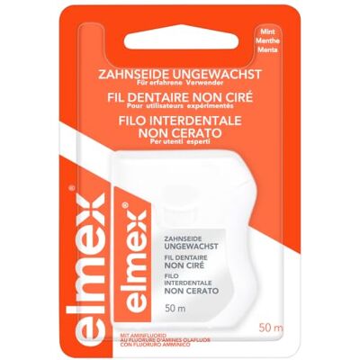 ELMEX 50 m flosdraad, ongewaxte tandband voor een grondige reiniging van de tanden, draad met pluizig effect en aminofluoride ter voorkoming van cariës en tandvleesontstekingen ELMEX 50 m flosdraad, ongewaxte tandband voor een grondige reiniging van de tanden, draad met pluizig effect en aminofluoride ter voorkoming van cariës en tandvleesontstekingen