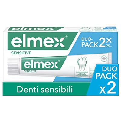 ELMEX Sensitive Tandpasta, 2 blikjes à 75 ml, behandeling voor gevoelige tanden, verlichting en effectieve bescherming tegen tandgevoeligheid met aminofluoride ELMEX Sensitive Tandpasta, 2 blikjes à 75 ml, behandeling voor gevoelige tanden, verlichting en effectieve bescherming tegen tandgevoeligheid met aminofluoride