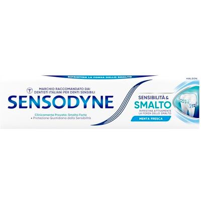 Sensodyne Tandpasta Gevoeligheid & vernis voor gevoelige tanden, dagelijkse mondhygiëne, muntsmaak, verpakking van 4 x 75 ml Sensodyne Tandpasta Gevoeligheid & vernis voor gevoelige tanden, dagelijkse mondhygiëne, muntsmaak, verpakking van 4 x 75 ml