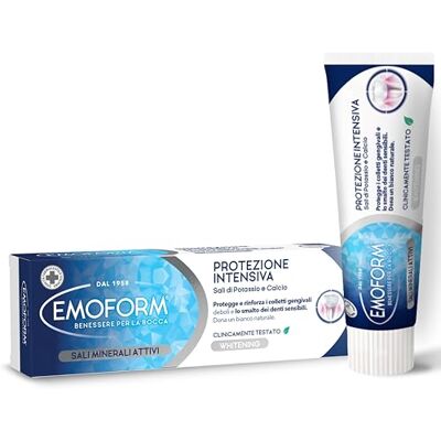 Emoform Intensieve beschermende tandpasta 75 ml met kalium- en calciumzouten, beschermt zwakke tandvleeshalsbanden en het glazuur van gevoelige tanden, bleken van de tanden, geeft een natuurlijk wit Emoform Intensieve beschermende tandpasta 75 ml met kalium- en calciumzouten, beschermt zwakke tandvleeshalsbanden en het glazuur van gevoelige tanden, bleken van de tanden, geeft een natuurlijk wit