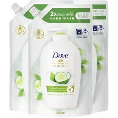 Dove Navulverpakking voor vloeibare handzeep, komkommer, 500 ml (3 stuks) Dove Navulverpakking voor vloeibare handzeep, komkommer, 500 ml (3 stuks)
