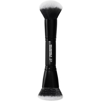 e.l.f. Camo Liquid Bronzer & Contour Duo-kwast: Gezichtsborstel met dubbele punt voor een gebruinde en gebeeldhouwde teint, synthetisch haar, veganistisch en dierproefvrij gecertificeerd. e.l.f. Camo Liquid Bronzer & Contour Duo-kwast: Gezichtsborstel met dubbele punt voor een gebruinde en gebeeldhouwde teint, synthetisch haar, veganistisch en dierproefvrij gecertificeerd.