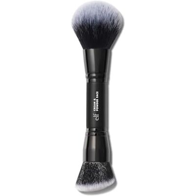 e.l.f. Cream + Powder Dual Tip Penseel: twee-in-één penseel voor onberispelijke make-up en een perfecte teint in airbrush-stijl, veganistisch en dierproefvrij gecertificeerd. e.l.f. Cream + Powder Dual Tip Penseel: twee-in-één penseel voor onberispelijke make-up en een perfecte teint in airbrush-stijl, veganistisch en dierproefvrij gecertificeerd.