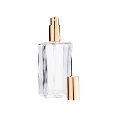 FANTASIA Lege parfumfles, 100 ml, met spuitpomp, transparante glazen fles, vierkant, om zelf te vullen met parfum, verstuiver en gouden dop, navulbaar voor 100 ml FANTASIA Lege parfumfles, 100 ml, met spuitpomp, transparante glazen fles, vierkant, om zelf te vullen met parfum, verstuiver en gouden dop, navulbaar voor 100 ml
