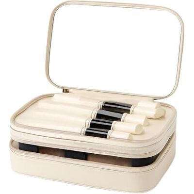 Culinavog Make-uptas met spiegel, draagbare make-up-organizer, make-uptas met reisspiegel, make-uptas met handvat en reisvakken voor Culinavog Make-uptas met spiegel, draagbare make-up-organizer, make-uptas met reisspiegel, make-uptas met handvat en reisvakken voor